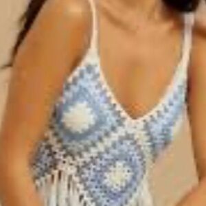 Altar'd State Blue and White Asymmetrical Cropped Tank Top